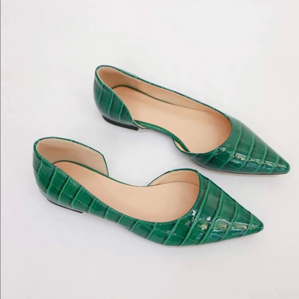 Green pointy flats.
